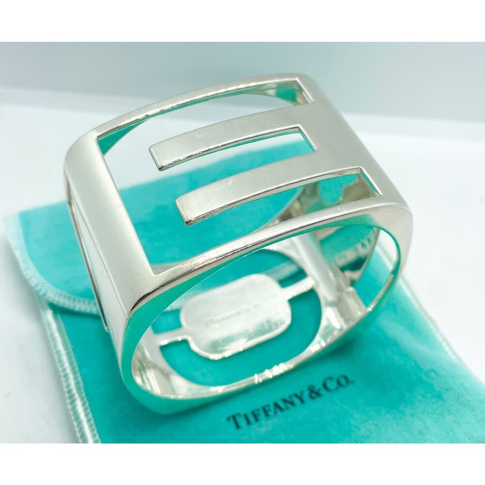 Tiffany & Co. Love Era Stencil Cuff Bangle Bracelet Silver Wrist Size 6.25-6.75" - Picture 4 of 16